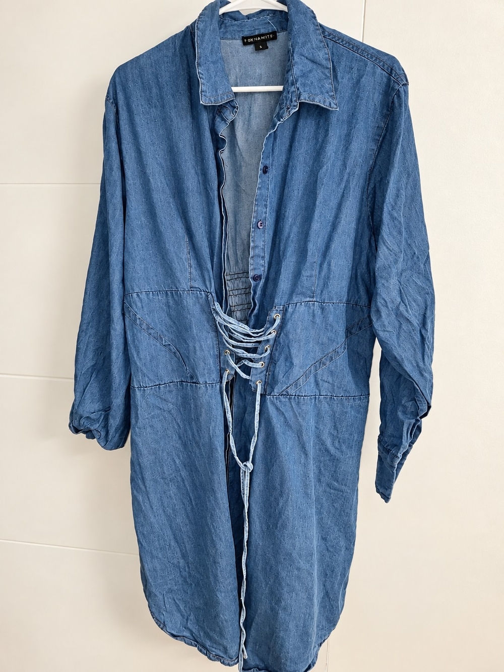 Tomboy Denim Button-Front Shirt in Blue